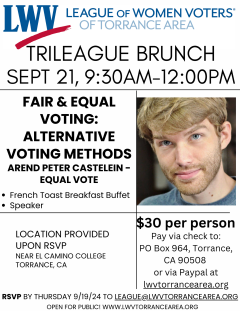 flyer of sept 21 2024 Fair & Equal Voting trileague event
