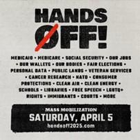 Hands off rally graphic