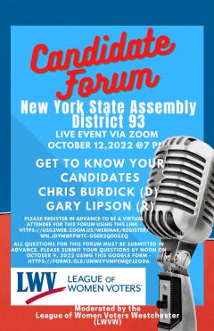 Candidate Forum Poster NYS AD 93 Fall 2022