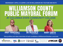 Poster of Mayoral Forum with photos and information 