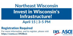 Event posting for an April 15 session on Wisconsin infrastructure.