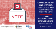 Guardianship and Voting Event Graphic with sponsor logos and ballot box graphic