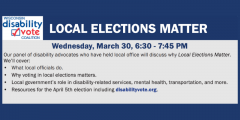 Local Elections Matter on Wednesday, March 30, 6:30 - 7:45 PM