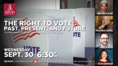 Event graphic with information on "The Right to Vote: Past, Present and Future."