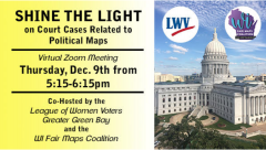 Photo of the WI state capitol and text next to it that reads "Shine the Light" and further information about the event