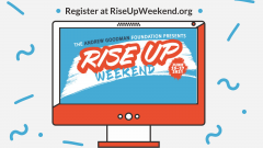 Event graphic for "Rise Up Weekend," from June 25 to June 27. This is a virtual event that promotes student voting rights.