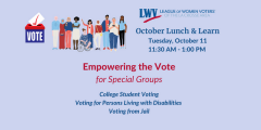 Graphic for "Empowering the Vote for Special Groups" with LWV La Crosse Area logo 