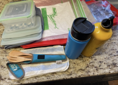 A Personal Eco Kit contains reusable items for eating and for storing food.