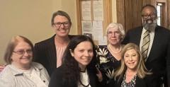Nancy Copenhaver and Marilyn McLeod with ACLU of Missouri attorneys Gillian Wilcox and  Kristin Mulvey, and Rod Chapel of  the  Missouri NAACP State Conference.