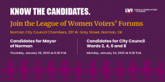 Know the Candidate. Join the League of Women Voters' Forums.