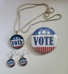 Photo by Judy Standerford Vote Earrings, Necklace and Pin