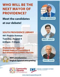 CLP-LWV Providence Mayoral debate flyer for CLP-LWV Providence Mayoral debate