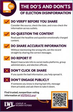 Do's and Don'ts of Election Misinformation quick reference card