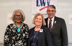 Candidates Parker and Wingate with moderator Janet Ambrose in center