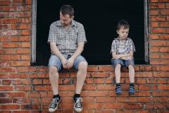 Homeless man and child