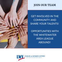 Image shows multiracial hands in a circle. Text says Join Our Team! and tells about League membership opportunities.