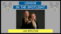 "League in the Spotlight" graphic for LWV Appleton, showcasing a photo of two high school girls.