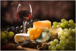 Just an idea of some of the good things ahead! stock photo, wine glass, cheese, grapes