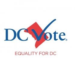 Image of DC Votes with checkmark (vote) superimposed on image of area of District of Columbia