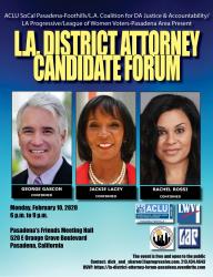 Flyer for LA District Attorney Candidate Forum