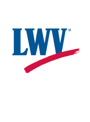 The League of Women Voters logo, LWV with a red swish underneath