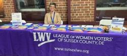 Photo: Michele Warch staffs Sussex LWV table at DelTech Georgetown 9/17