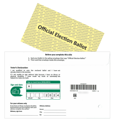 image shows yellow official election ballot envelope inserting into the return envelope