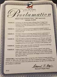 St. Charles LWV 100 anniversary proclamation