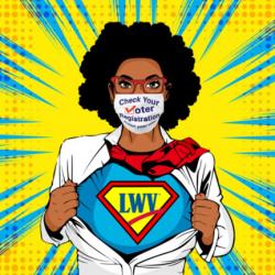 LWV superhero helping people to vote!!