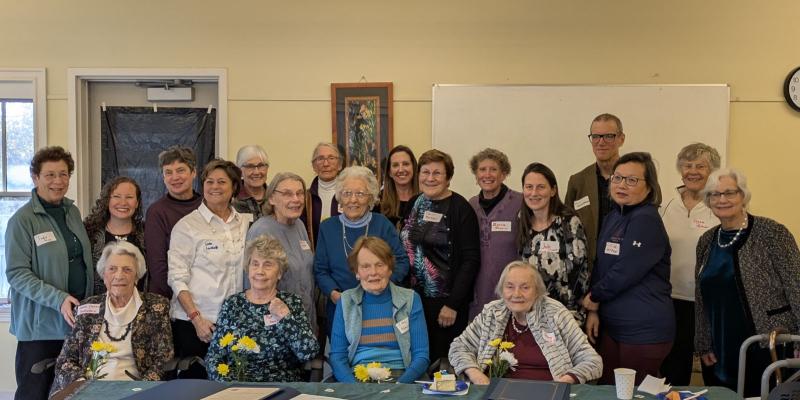 Photo of group attending December 2024 Belmont LWV Lifetime member party