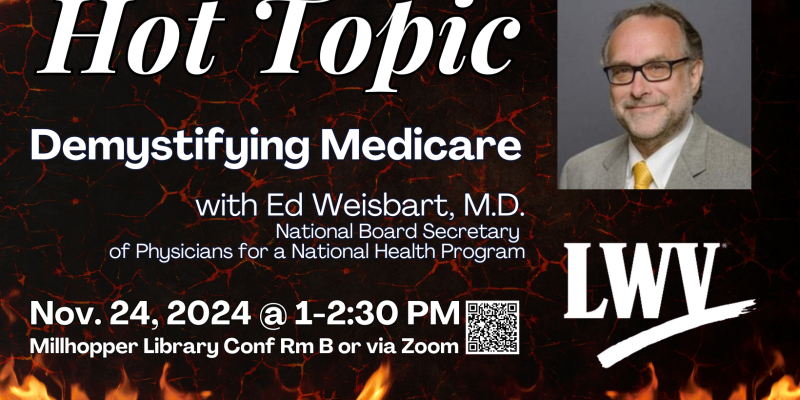 Medicare Hot Topic graphic with details and photo of speaker