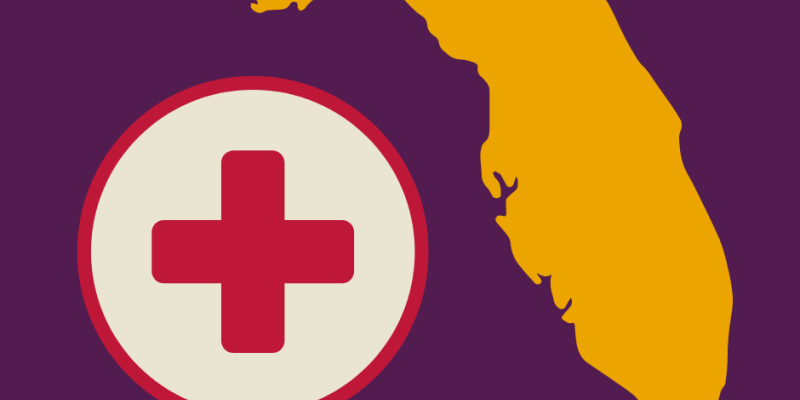 Purple background with gold state of Florida and red and off white red cross graphics