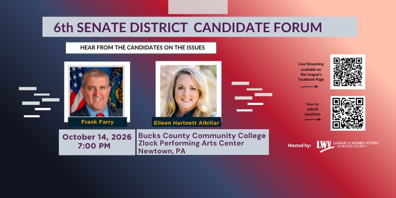 6th senate district forum october 14 7 pm  bucks county community college qr codes for live stream