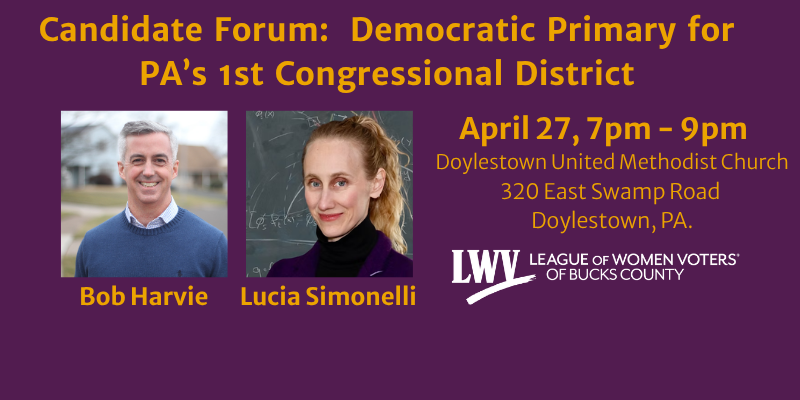 Candidate Forum Democratic Primary 1st Congressional District APril 27, 7-9 PM
