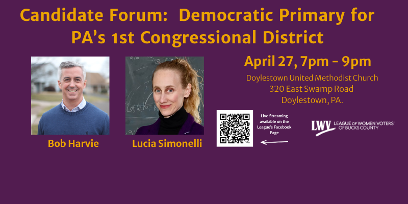 Candidate Forum Democratic Primary 1st Congressional District APril 27, 7-9 PM