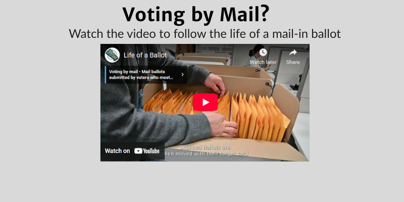 Voting by Mail?  Watch the video to follow the life of a mail-in ballot.  image of a you tube video link