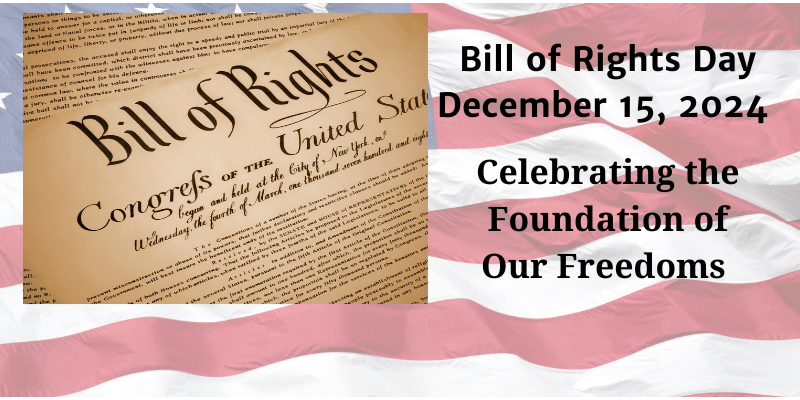 Image of the first page of the bill of rights.  Bill of Rights Day December 15 2025.  Celebrating the Foundation of our Freedoms