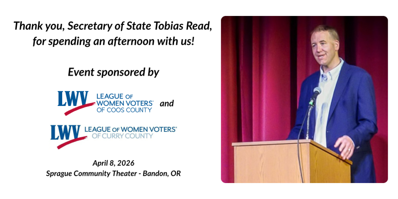Oregon Secretary of State Tobias Reed in Bandon April 8, 2026