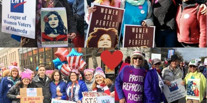 photo collage of LWV members at events, rallies, marches