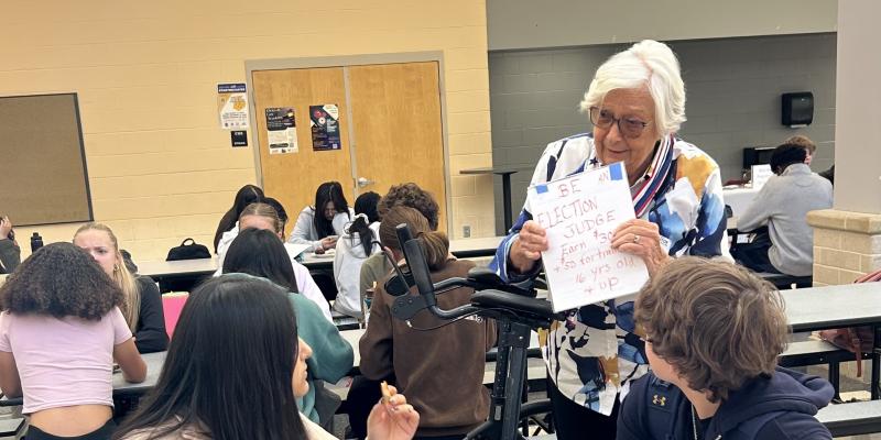 Ellen at Oakdale High School registering new voters