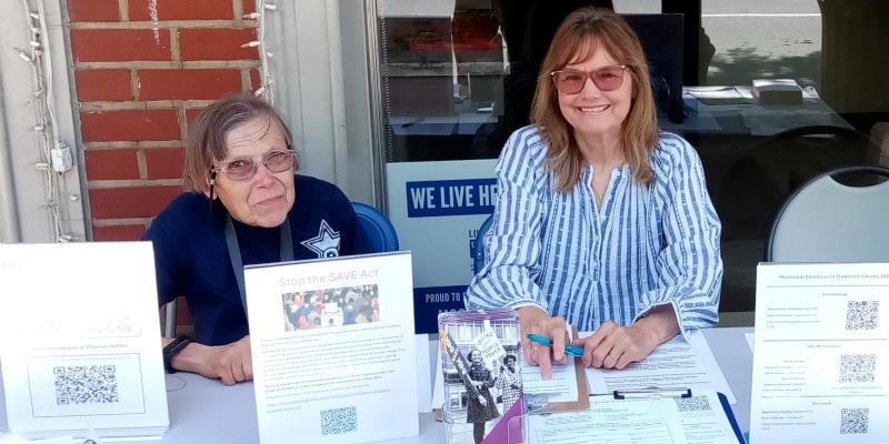 Sue Krause and Sue Kunkel at National Teach Truth Day of Action