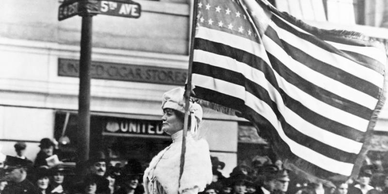 Mrs. Herbert Carpenter marches down 5th Avenue NYC 1914 Suffrage Parade