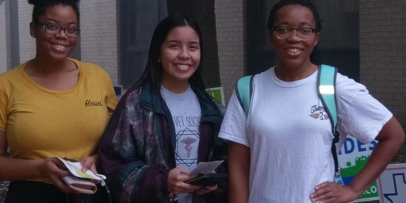 Students in line to vote before polls open on Election Day at Texas State University Texas State University students wait for polls to open on Election Day