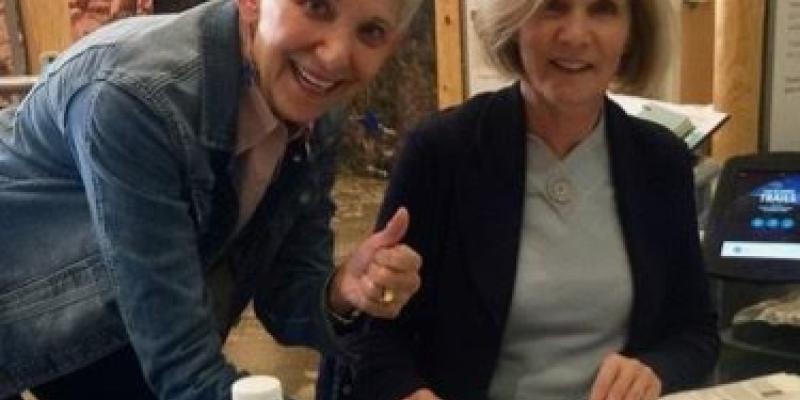 Karyl Ann and Ellen registering voters