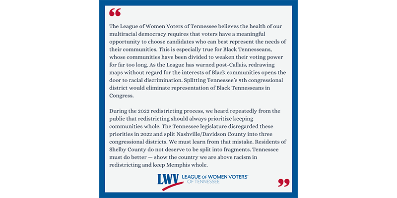 LWVTN press release opposing congressional redistricting.