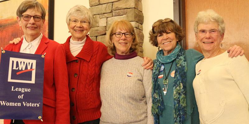 League members following the talk on Black Suffragists Five LWVMCVA members following the talk on Black Suffragists