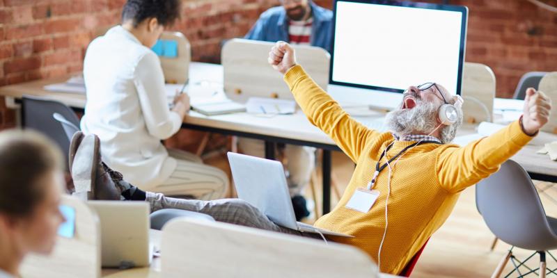 Excited person in a chair