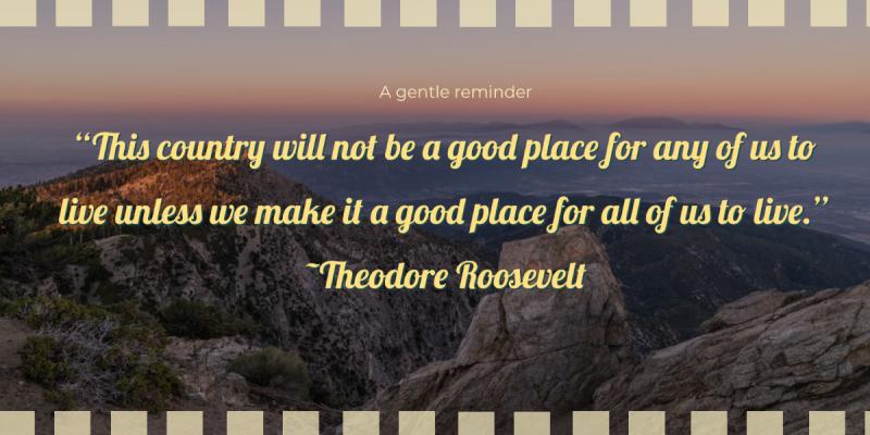 This country will not be a good place for any of us to live unless we make it a good place for all of us to live.” ~ Theodore Roosevelt