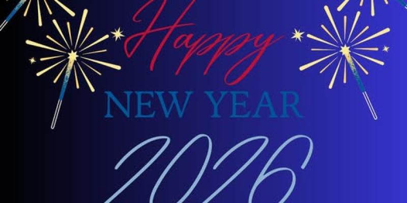 fireworks behind Happy New Year 2026 from LWVNSBC