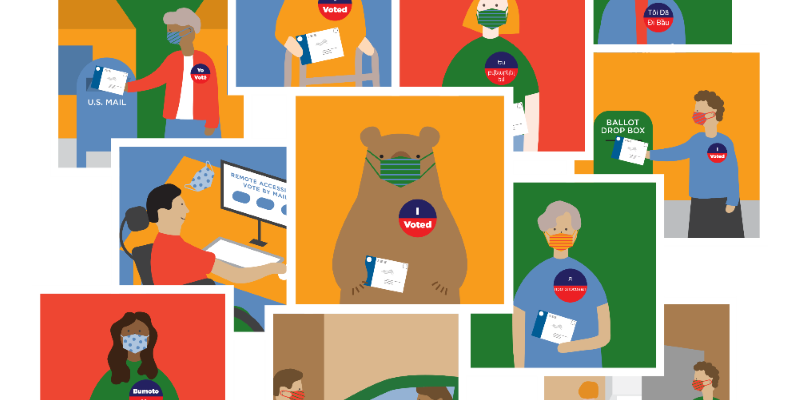 Graphic of Voters with I Voted Stickers